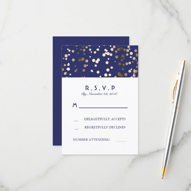 Navy And Gold Confetti Wedding RSVP Cards