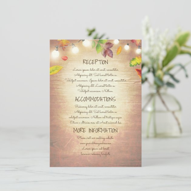 Fall Leaves String Lights Wedding Information Enclosure Card