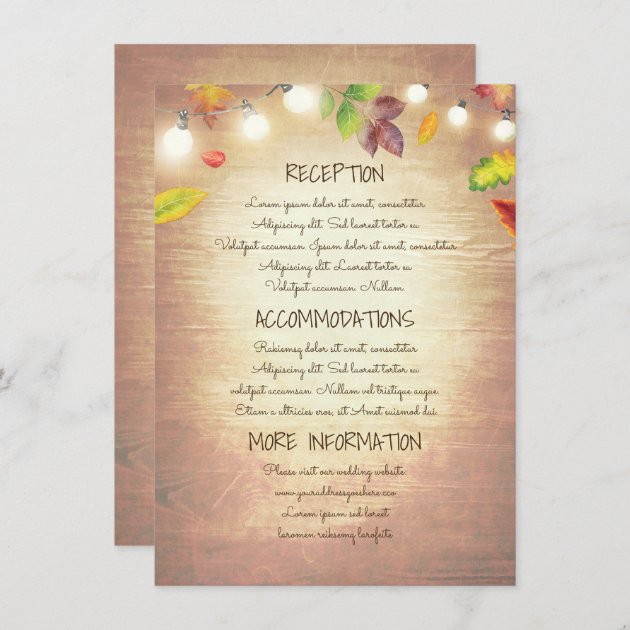 Fall Leaves String Lights Wedding Information Enclosure Card