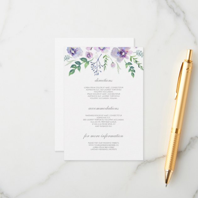 Purple And Blue Wedding Details - Information Enclosure Card