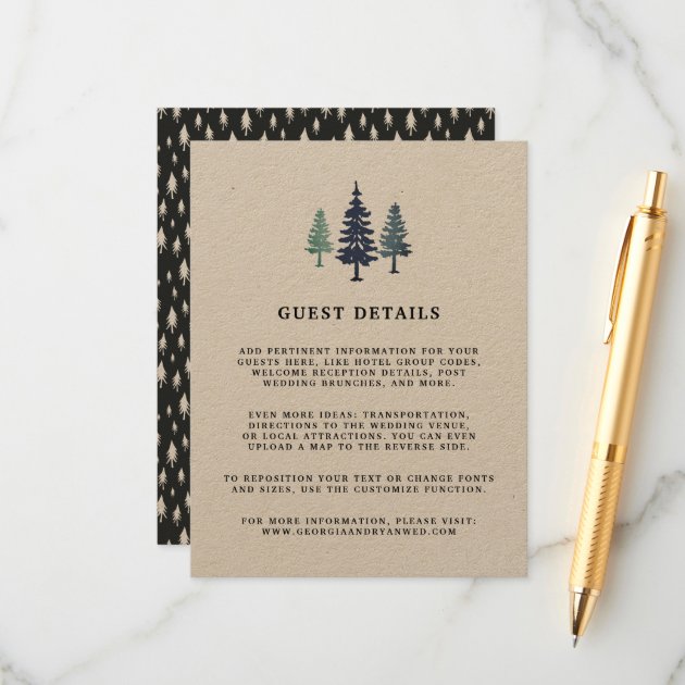 Winter Forest Wedding Guest Details Card