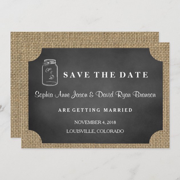 Rustic Mason Jar Burlap Wedding SAVE THE DATE