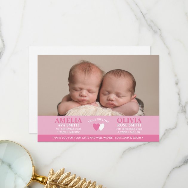 Twins Birth Announcement/thank You Card