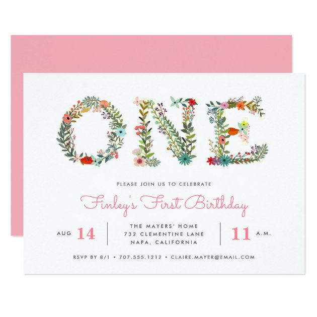 Blossoming One | First Birthday Party Invitation