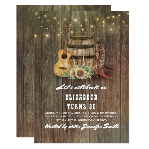 Cowboy Boots Wine Barrel Country Birthday Party Invitation
