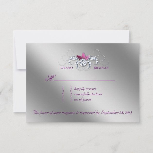 Elegant RSVP Wedding Reply Card Sparkle Purple Lea