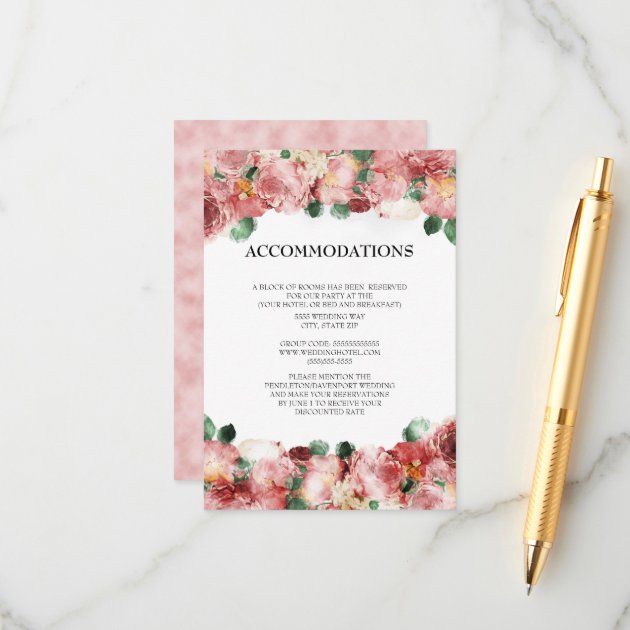 Romantic Pink Vintage Floral Accommodations Enclosure Card