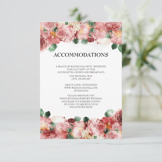 Romantic Pink Vintage Floral Accommodations Enclosure Card