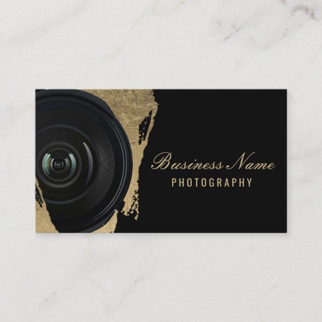 Photographer Modern Black & Gold Photography Business Card (front side)