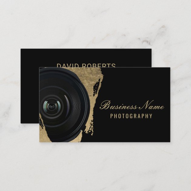 Photographer Modern Black & Gold Photography Business Card (back side)