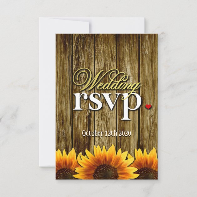Country Western Wood Sunflower Wedding RSVP Cards
