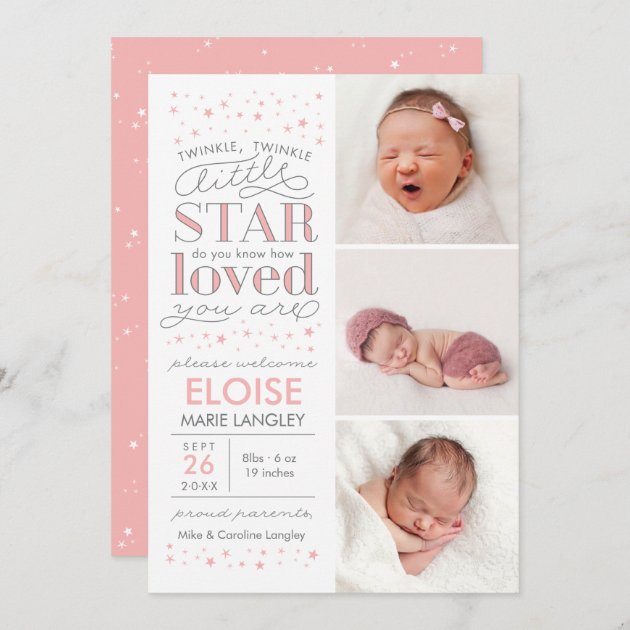 Twinkle Multi Photo Baby Girl Birth Announcement