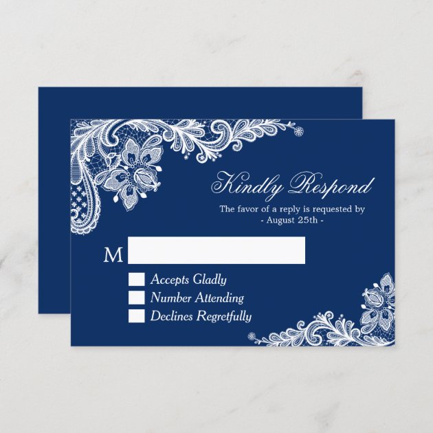 Beautiful Navy Blue Lace Wedding RSVP Reply