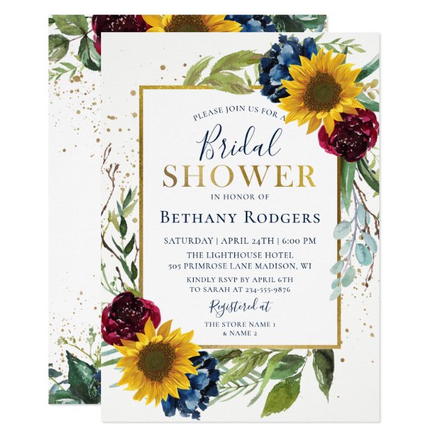 Chic Sunflower Floral Gold Glitter Bridal Shower Invitation