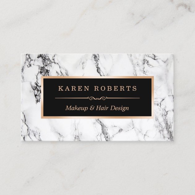 Trendy White Marble Makeup Artist Hair Salon Business Card (front side)