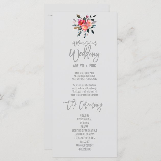 Modern Gray | Winter Flower Wedding Program