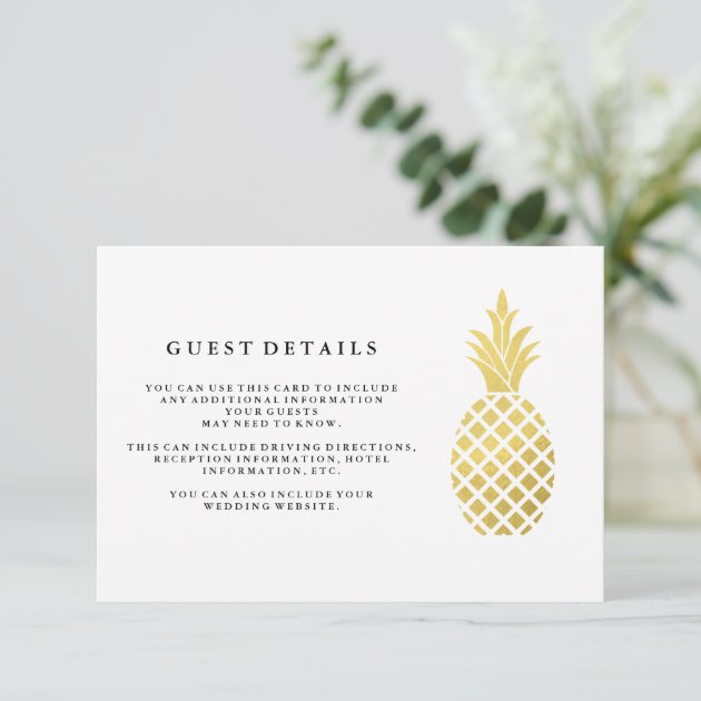 Elegant Gold Pineapple Wedding Guest Details Enclosure Card