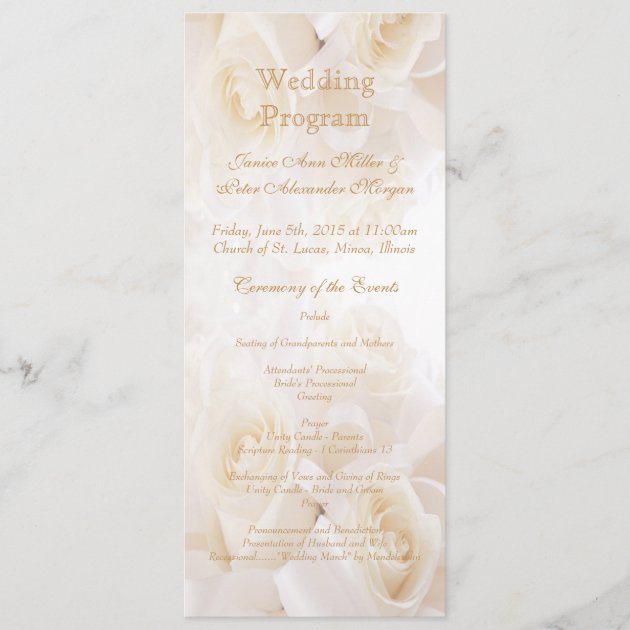 White cream roses Wedding program