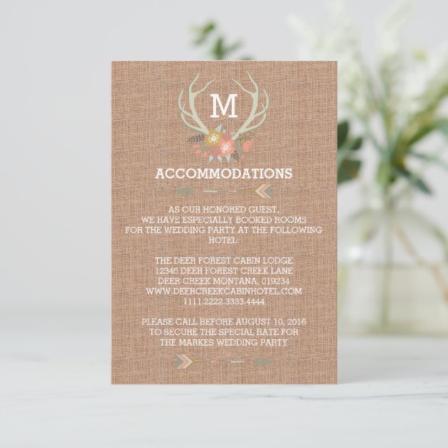 FLORAL ANTLERS | RUSTIC WEDDING ACCOMMODATION CARD