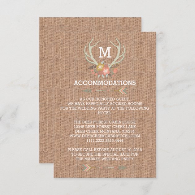 FLORAL ANTLERS | RUSTIC WEDDING ACCOMMODATION CARD