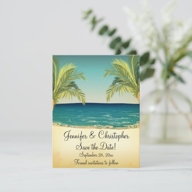 Summer Beach And Palm Trees Wedding Save The Date