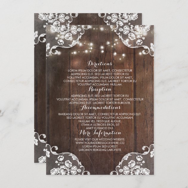 Rustic Wood Barn String Lights Wedding Information Enclosure Card