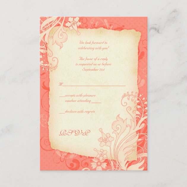 Coral and Ivory Floral Wedding Reply Card