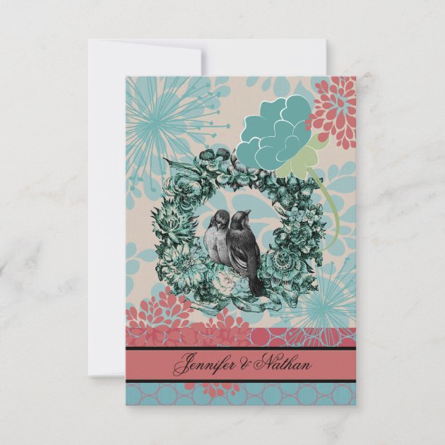 Love Birds on Floral Wreath RSVP Card