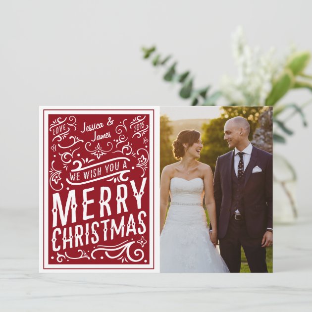 Red Festive Christmas Typography Photo Card LOVE