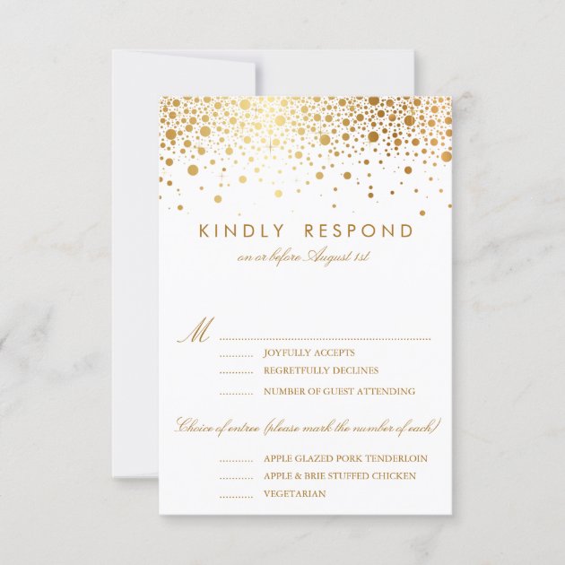 Faux Gold Foil Confetti Dots Wedding RSVP Card