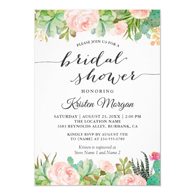 Rustic Succulent Cactus Floral Bridal Shower Invitation