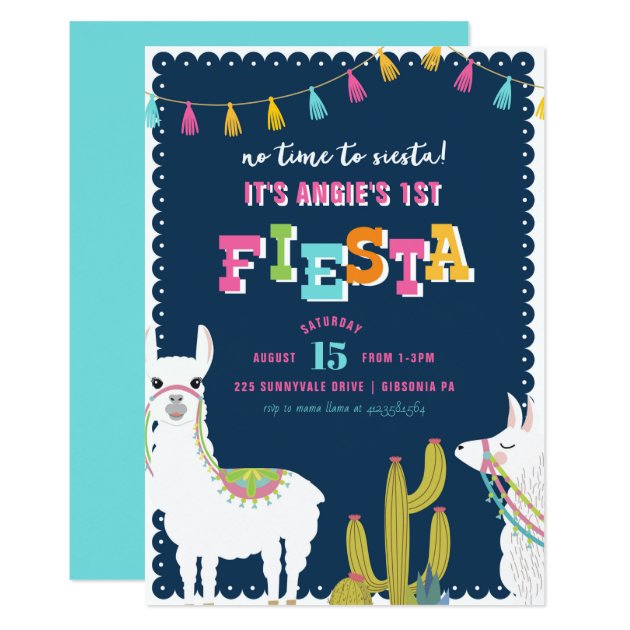 Llama Fun Fiesta Alpaca Birthday Invitation