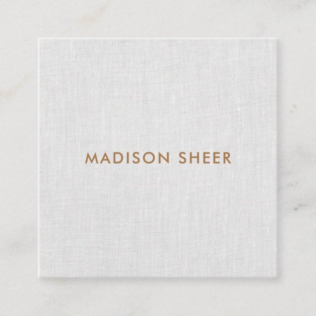 Simple Modern Gray Linen, Minimalist Professional Square Business Card (front side)