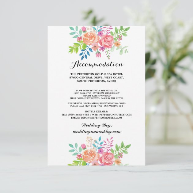 Wedding Accommodation Cards Watercolour Inserts