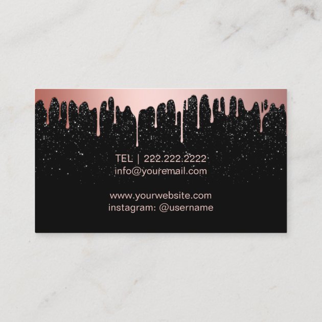 Makeup Artist Rose Gold Lips Trendy Dripping Business Card (back side)