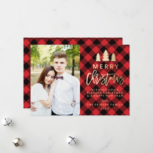 Cozy Plaid Holiday Photo Card In Red