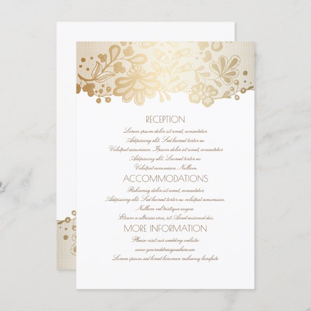 Gold Lace Elegant White Wedding Information Enclosure Card