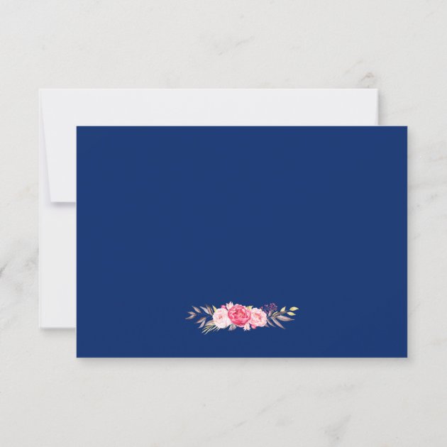 Elegant Pink Floral Gold Frame Navy Blue RSVP