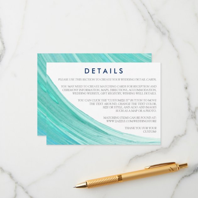 Elegant Turquoise Tides Beach Wedding Details Enclosure Card