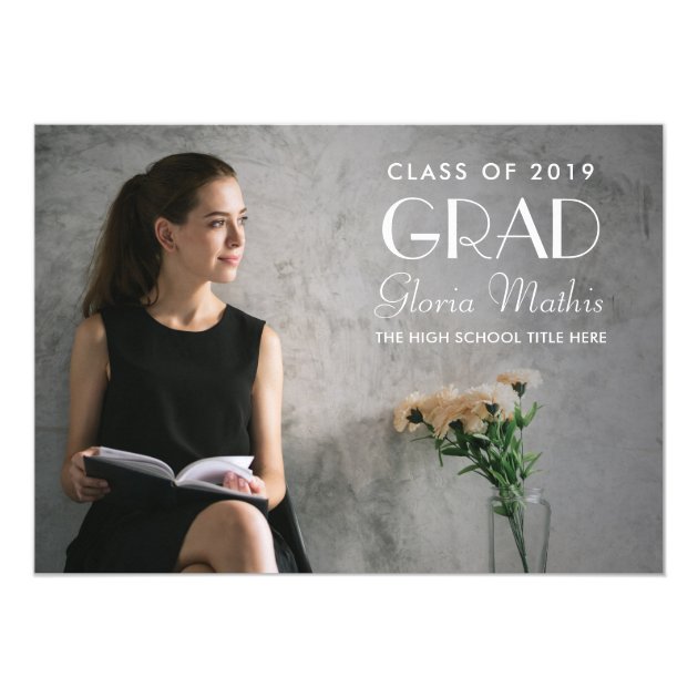 Simple Elegant Gray & White Photo Graduation Party Card