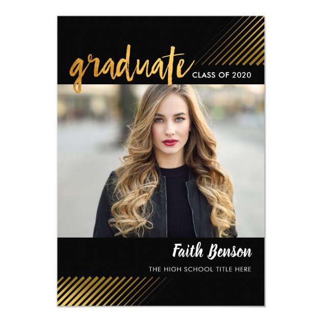 Elegant Black Gold Foil Photo Graduation Party Card