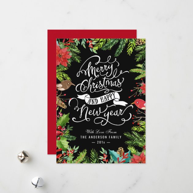 Holly Berries And Pines | Merry Christmas New Year Holiday Invitation