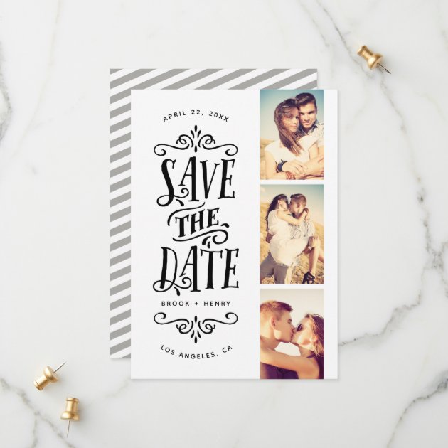 Whimsical Mod 3-Photo Save The Date | Black