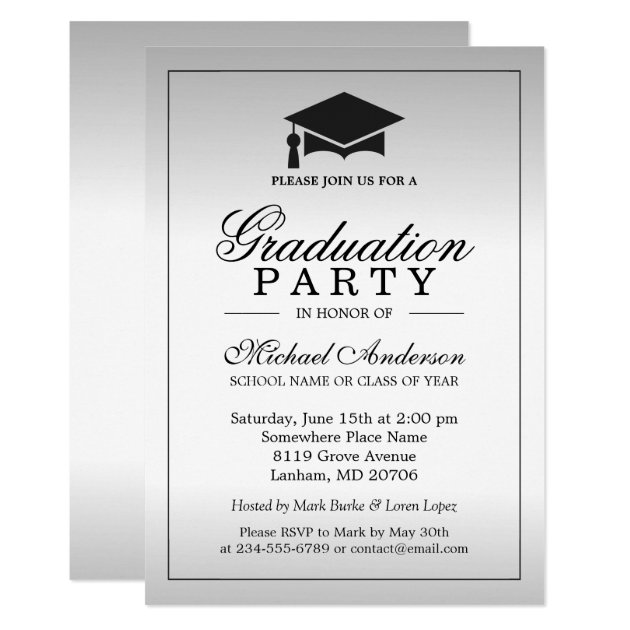 Graduation Party - Stylish Silver Metallic Look Invitation