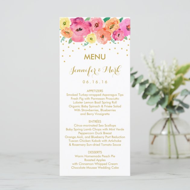Floral Confetti Wedding Menu Cards