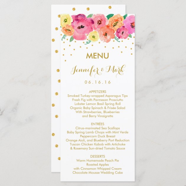 Floral Confetti Wedding Menu Cards