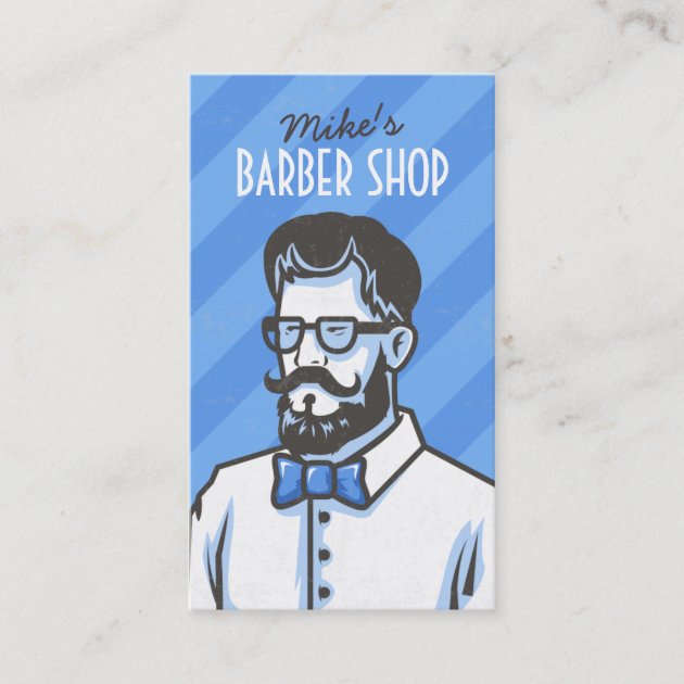 Barbershop blue stripes barber retro illustration appointment card