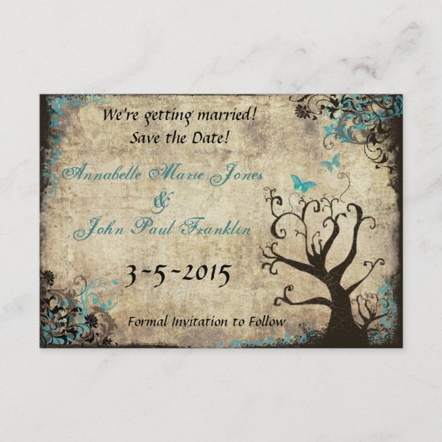 Blue Butterfly Vintage Save the Date Card