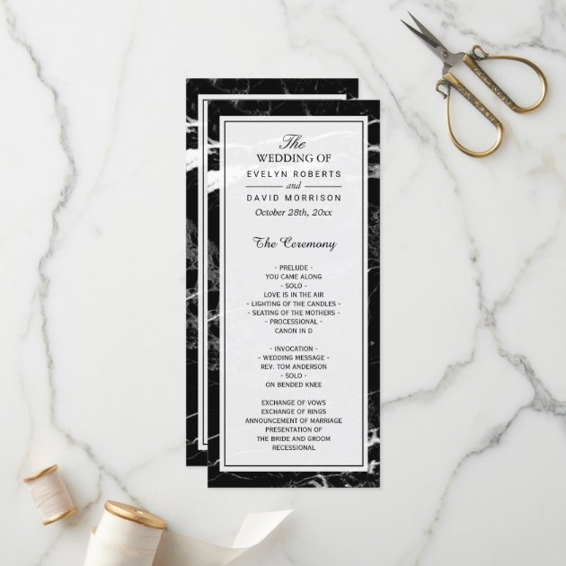 Elegant Wedding Program | Black White Marble