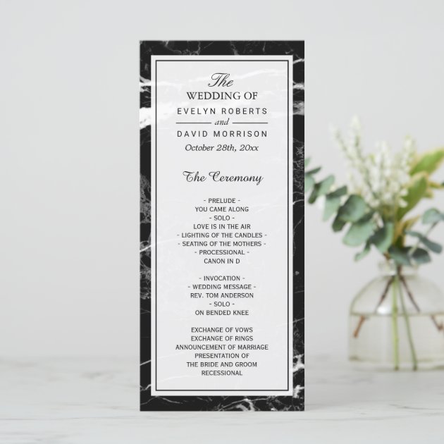 Elegant Wedding Program | Black White Marble